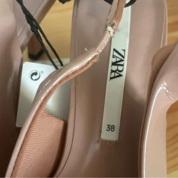 NWT Zara Pink Patent Leather Slingback Pointed Toe Kitten Heels - Picture 6 of 6